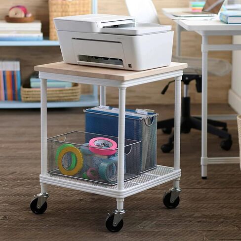 Design Ideas MeshWorks 2 Tier Wheeled Metal Storage Printer Cart Shelving Unit Rack for Kitchen or Office Organization, 17.7" x 17.7" x 23.6", White in Saudi Arabia
