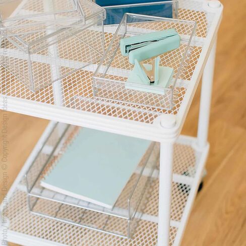 Design Ideas MeshWorks 2 Tier Wheeled Metal Storage Printer Cart Shelving Unit Rack for Kitchen or Office Organization, 17.7" x 17.7" x 23.6", White in Saudi Arabia