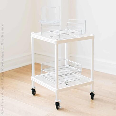 Design Ideas MeshWorks 2 Tier Wheeled Metal Storage Printer Cart Shelving Unit Rack for Kitchen or Office Organization, 17.7" x 17.7" x 23.6", White in Saudi Arabia