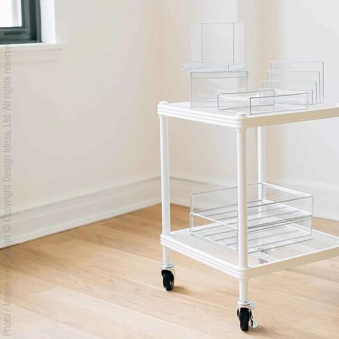 Design Ideas MeshWorks 2 Tier Wheeled Metal Storage Printer Cart Shelving Unit Rack for Kitchen or Office Organization, 17.7" x 17.7" x 23.6", White in Saudi Arabia