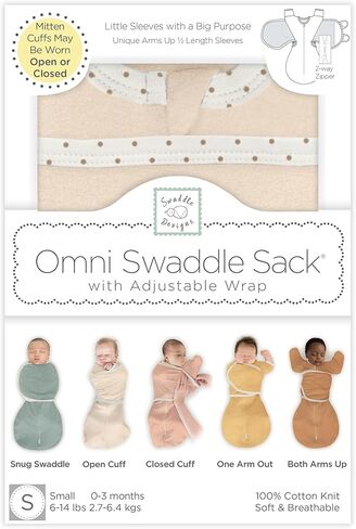SwaddleDesigns 6-Way Omni Swaddle Sack for Newborn with Wrap & Arms Up Sleeves & Mitten Cuffs, Easy Swaddle Transition, Better Sleep for Baby Boys & Girls, Heathered Gray, Swaddle Love, Small in Saudi Arabia