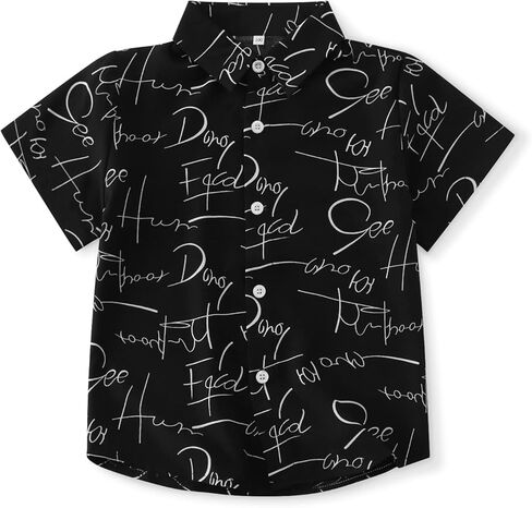 قميص للأولاد بأكمام قصيرة وأزرار سفلية، قميص علوي خفيف الوزن كاجوال بطباعة صيفية in Kuwait