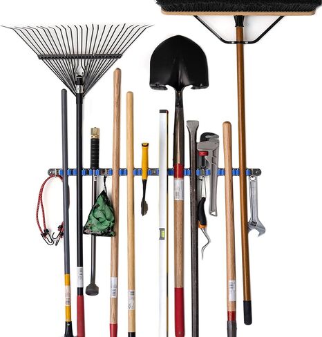 Tool Organizers and Storage 12 Slots and 6 Hooks Wall Mounted Garden Tool Rack, Garden Tool Organizer, Broom Holder Wall Mount, Garage Tool Organization and Storage, Industrial Steel Hooks N Holders in Saudi Arabia