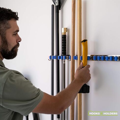 Tool Organizers and Storage 12 Slots and 6 Hooks Wall Mounted Garden Tool Rack, Garden Tool Organizer, Broom Holder Wall Mount, Garage Tool Organization and Storage, Industrial Steel Hooks N Holders in Saudi Arabia