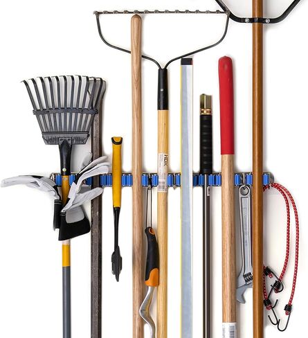 Tool Organizers and Storage 12 Slots and 6 Hooks Wall Mounted Garden Tool Rack, Garden Tool Organizer, Broom Holder Wall Mount, Garage Tool Organization and Storage, Industrial Steel Hooks N Holders in Saudi Arabia