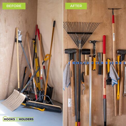 Tool Organizers and Storage 12 Slots and 6 Hooks Wall Mounted Garden Tool Rack, Garden Tool Organizer, Broom Holder Wall Mount, Garage Tool Organization and Storage, Industrial Steel Hooks N Holders in Saudi Arabia