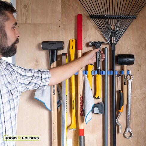 Tool Organizers and Storage 12 Slots and 6 Hooks Wall Mounted Garden Tool Rack, Garden Tool Organizer, Broom Holder Wall Mount, Garage Tool Organization and Storage, Industrial Steel Hooks N Holders in Saudi Arabia