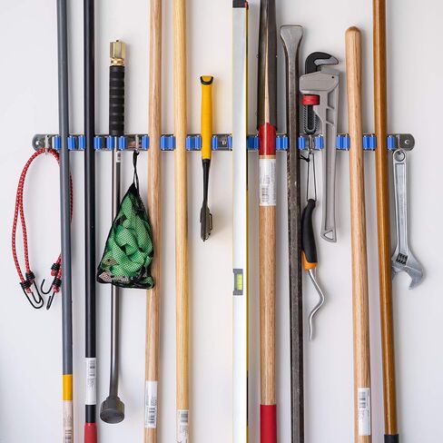 Tool Organizers and Storage 12 Slots and 6 Hooks Wall Mounted Garden Tool Rack, Garden Tool Organizer, Broom Holder Wall Mount, Garage Tool Organization and Storage, Industrial Steel Hooks N Holders in Saudi Arabia