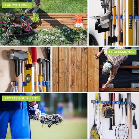 Tool Organizers and Storage 12 Slots and 6 Hooks Wall Mounted Garden Tool Rack, Garden Tool Organizer, Broom Holder Wall Mount, Garage Tool Organization and Storage, Industrial Steel Hooks N Holders in Saudi Arabia