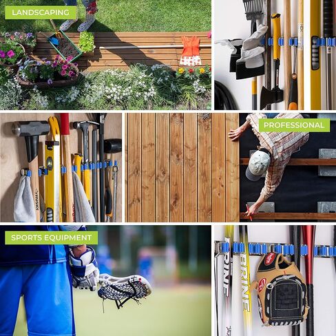Tool Organizers and Storage 12 Slots and 6 Hooks Wall Mounted Garden Tool Rack, Garden Tool Organizer, Broom Holder Wall Mount, Garage Tool Organization and Storage, Industrial Steel Hooks N Holders in Saudi Arabia