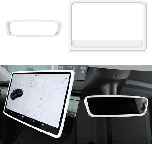 2Pcs Silicone Protector Frames of Screen and Rear View Mirror for Tesla Model 3/Y, Widening Screen Trim Rear View Mirror Edge Protect Frame Shatter Proof Interior Decor Protector (A Black) in Saudi Arabia