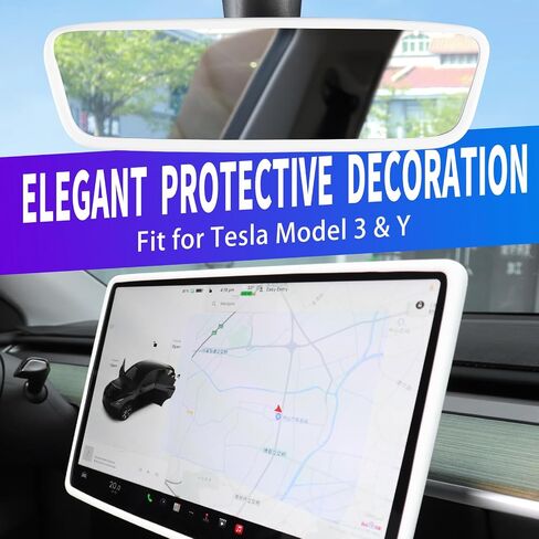 2Pcs Silicone Protector Frames of Screen and Rear View Mirror for Tesla Model 3/Y, Widening Screen Trim Rear View Mirror Edge Protect Frame Shatter Proof Interior Decor Protector (A Black) in Saudi Arabia