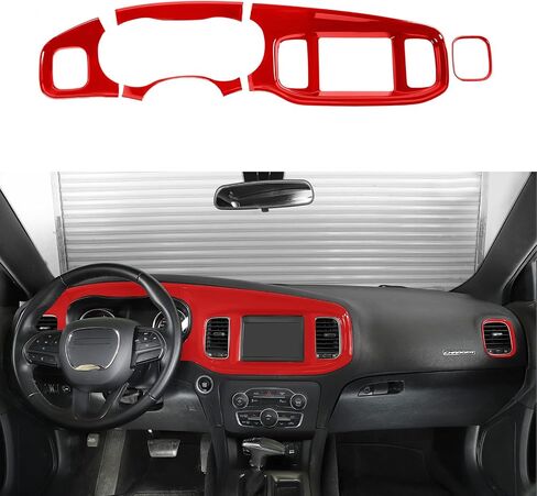 Linskip Dash Board Trim متوافق مع دودج تشارجر 2015 2016 2017 2018 2019 2020 2021 2022 2023، غطاء لوحة وحدة التحكم المركزية لشاشة الشاحن، ملحقات داخلية للشاحن 5 قطع (أصفر) in Kuwait