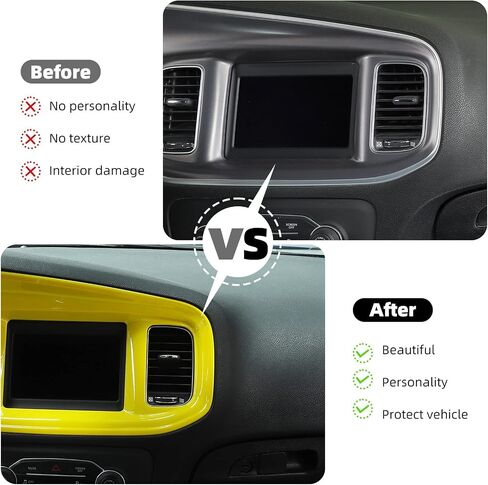 Linskip Dash Board Trim متوافق مع دودج تشارجر 2015 2016 2017 2018 2019 2020 2021 2022 2023، غطاء لوحة وحدة التحكم المركزية لشاشة الشاحن، ملحقات داخلية للشاحن 5 قطع (أصفر) in Kuwait