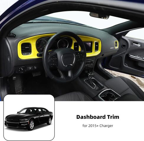 Linskip Dash Board Trim متوافق مع دودج تشارجر 2015 2016 2017 2018 2019 2020 2021 2022 2023، غطاء لوحة وحدة التحكم المركزية لشاشة الشاحن، ملحقات داخلية للشاحن 5 قطع (أصفر) in Kuwait