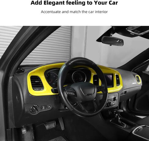 Linskip Dash Board Trim متوافق مع دودج تشارجر 2015 2016 2017 2018 2019 2020 2021 2022 2023، غطاء لوحة وحدة التحكم المركزية لشاشة الشاحن، ملحقات داخلية للشاحن 5 قطع (أصفر) in Kuwait