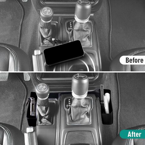 JL JLU JT Gear Shift Organizer، صندوق منظم تخزين ناقل الحركة في وحدة التحكم المركزية متوافق مع 2018-2024 Jeep Wrangler JL JT Gladiator، ملحقات داخلية لعلبة جانبية لوحدة التحكم - ليس لـ JK in Saudi Arabia