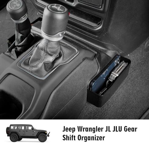 JL JLU JT Gear Shift Organizer، صندوق منظم تخزين ناقل الحركة في وحدة التحكم المركزية متوافق مع 2018-2024 Jeep Wrangler JL JT Gladiator، ملحقات داخلية لعلبة جانبية لوحدة التحكم - ليس لـ JK in Saudi Arabia