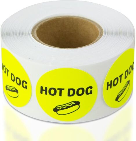 Hot Dog Stickers - 1 Inch Round Circle Hot Dog Food Labels in Bright Yellow for Restaurant, Food Truck, Supermarket, Grocery Store Stickers Food Meal Choice Sticker Package Label - 300 Labels/Roll in Saudi Arabia