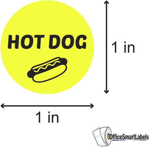 Hot Dog Stickers - 1 Inch Round Circle Hot Dog Food Labels in Bright Yellow for Restaurant, Food Truck, Supermarket, Grocery Store Stickers Food Meal Choice Sticker Package Label - 300 Labels/Roll in Saudi Arabia