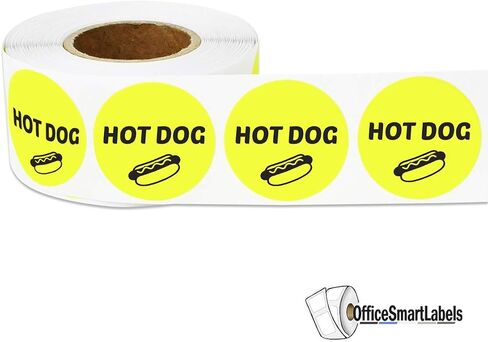 Hot Dog Stickers - 1 Inch Round Circle Hot Dog Food Labels in Bright Yellow for Restaurant, Food Truck, Supermarket, Grocery Store Stickers Food Meal Choice Sticker Package Label - 300 Labels/Roll in Saudi Arabia