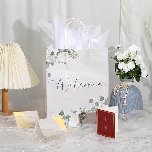 Chinco 36 Pieces Welcome Bags White Wedding Gift Bags for Hotel Guests Black Letters Wedding Bags with Handles Paper Wedding Welcome Gift Bags Party Favors Bags for Wedding Birthday Party Supplies in Saudi Arabia