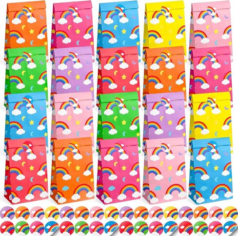 Gift Bags 4.7" X3.1 X8.7 24pcs Rainbow Party Favor Paper Bags,Small Gift Bags with Stickers for Birthday Baby Showers Wedding Party Supplies(Small,Rainbow) in Saudi Arabia