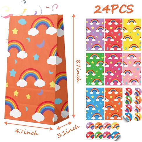 Gift Bags 4.7" X3.1 X8.7 24pcs Rainbow Party Favor Paper Bags,Small Gift Bags with Stickers for Birthday Baby Showers Wedding Party Supplies(Small,Rainbow) in Saudi Arabia