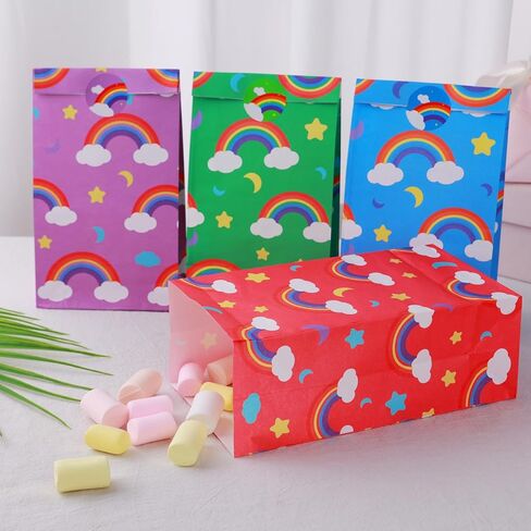 Gift Bags 4.7" X3.1 X8.7 24pcs Rainbow Party Favor Paper Bags,Small Gift Bags with Stickers for Birthday Baby Showers Wedding Party Supplies(Small,Rainbow) in Saudi Arabia