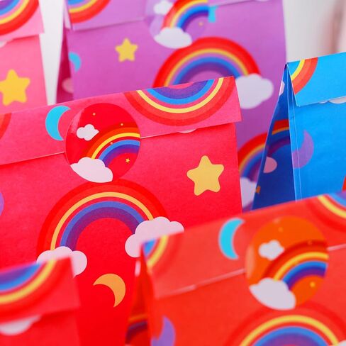 Gift Bags 4.7" X3.1 X8.7 24pcs Rainbow Party Favor Paper Bags,Small Gift Bags with Stickers for Birthday Baby Showers Wedding Party Supplies(Small,Rainbow) in Saudi Arabia