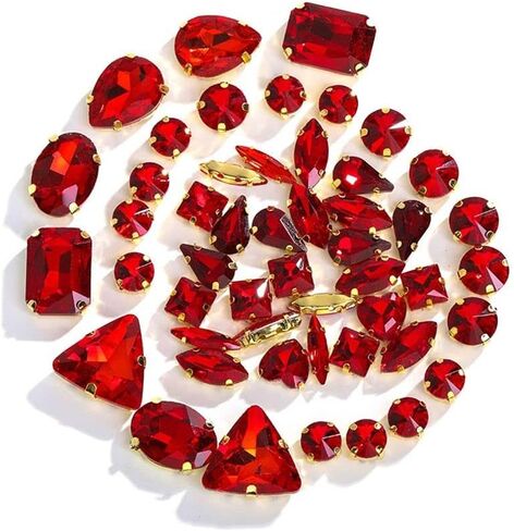 50pcs Claw Sew On Rhinestones,Mixed Shapes Claw Flatback Crystal Rhinestones,Red Glass Sewing Claw Rhinestone for Clothes, Earring, Belt, Shoes in Saudi Arabia