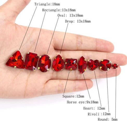 50pcs Claw Sew On Rhinestones,Mixed Shapes Claw Flatback Crystal Rhinestones,Red Glass Sewing Claw Rhinestone for Clothes, Earring, Belt, Shoes in Saudi Arabia