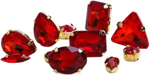 50pcs Claw Sew On Rhinestones,Mixed Shapes Claw Flatback Crystal Rhinestones,Red Glass Sewing Claw Rhinestone for Clothes, Earring, Belt, Shoes in Saudi Arabia