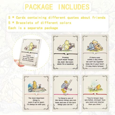 5 Pack Pooh Piglet Quotes Idea Present Friendship String Bracelet for Family Best Friend Big Sister Inspirational Christmas Thank You Gifts in Saudi Arabia