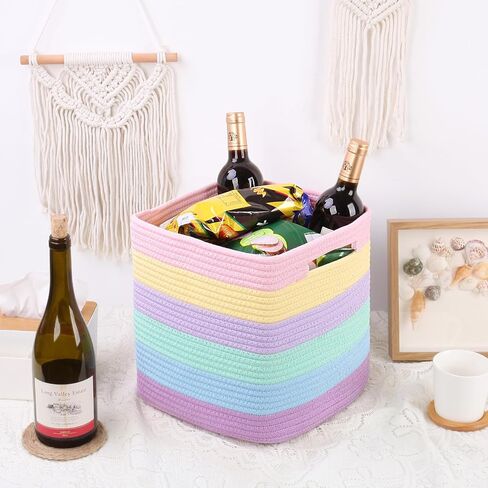 Storage Cubes 11 Inch Woven Baskets for Organizing, Cube Storage Bin, Square Rope Storage Baskets for Shelves Organizer, Kids Bins, Closet , Kitchen (Rainbow, 3PCs) in Saudi Arabia