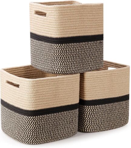 Storage Cubes 11 Inch Woven Baskets for Organizing, Cube Storage Bin, Square Rope Storage Baskets for Shelves Organizer, Kids Bins, Closet , Kitchen (Rainbow, 3PCs) in Saudi Arabia