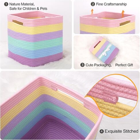 Storage Cubes 11 Inch Woven Baskets for Organizing, Cube Storage Bin, Square Rope Storage Baskets for Shelves Organizer, Kids Bins, Closet , Kitchen (Rainbow, 3PCs) in Saudi Arabia