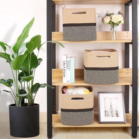 Storage Cubes 11 Inch Woven Baskets for Organizing, Cube Storage Bin, Square Rope Storage Baskets for Shelves Organizer, Kids Bins, Closet , Kitchen (Rainbow, 3PCs) in Saudi Arabia