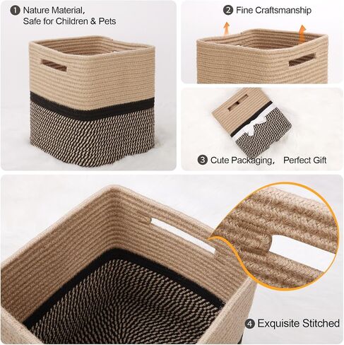 Storage Cubes 11 Inch Woven Baskets for Organizing, Cube Storage Bin, Square Rope Storage Baskets for Shelves Organizer, Kids Bins, Closet , Kitchen (Rainbow, 3PCs) in Saudi Arabia