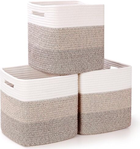 Storage Cubes 11 Inch Woven Baskets for Organizing, Cube Storage Bin, Square Rope Storage Baskets for Shelves Organizer, Kids Bins, Closet , Kitchen (Rainbow, 3PCs) in Saudi Arabia