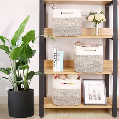Storage Cubes 11 Inch Woven Baskets for Organizing, Cube Storage Bin, Square Rope Storage Baskets for Shelves Organizer, Kids Bins, Closet , Kitchen (Rainbow, 3PCs) in Saudi Arabia