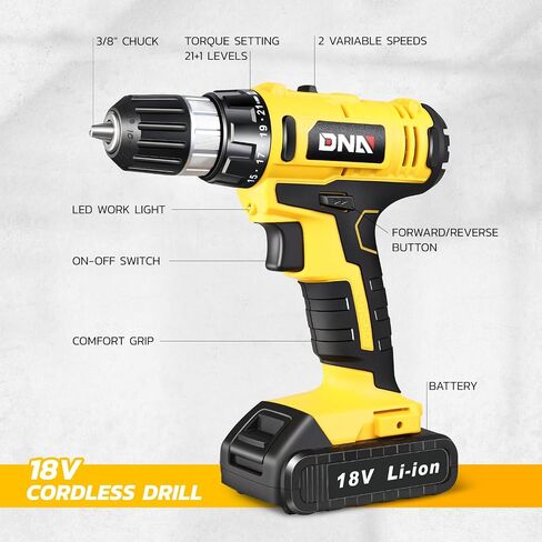 DNA MOTORING 12V Max Variable Speed Cordless Drill/Driver 21+1 Torque Setting Power Drill Kit 3/8 in Keyless Chuck, W/Charger, LED, Blue/Black, TOOLS-00517 in Saudi Arabia