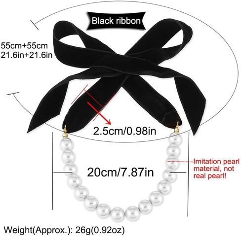 AKOAK 1 Pack Vintage Black Bow Pearl Ribbon Necklace, Adjustable Length Stylish Unique Jewelry Necklace, Ladies Sweater Chain in Saudi Arabia