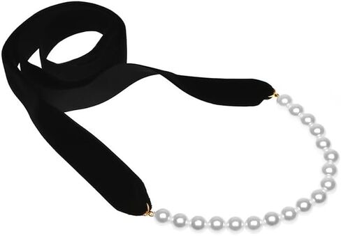 AKOAK 1 Pack Vintage Black Bow Pearl Ribbon Necklace, Adjustable Length Stylish Unique Jewelry Necklace, Ladies Sweater Chain in Saudi Arabia