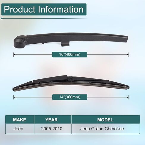Rear Wiper Arm Blade Set - Replacement for Jeep Grand Cherokee 2005-2010 - Back Windshield Wiper Accessories, OEM 05139836AB, Blade:14" in Saudi Arabia