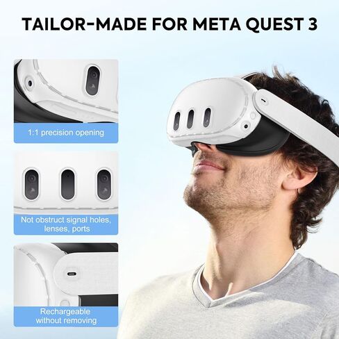 MoKo VR Accessories for Meta Quest 3, VR Headset Protective Shell Cover for Oculus Quest 3 Included VR Shell Cover and 6-Pack Lens Tempered Glass Protector, Black & Gray in Saudi Arabia