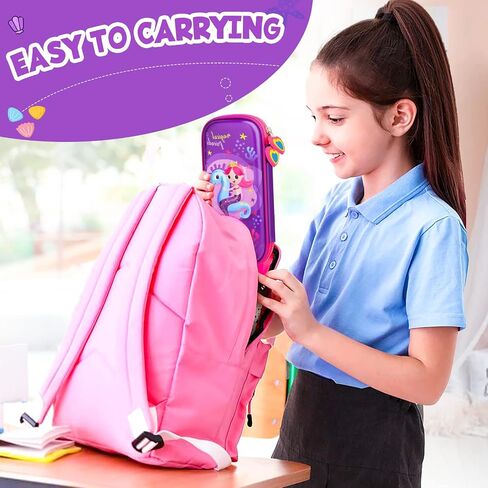 Pencil Case for Girls, Cute 3D Mermaid Stationery Set for Kids, Pencil Pen Organizer Box Pouch Bag with Compartment & Unicorn Stickers Pencils Eraser, School Supplies for Kids Toddler Gifts in Saudi Arabia