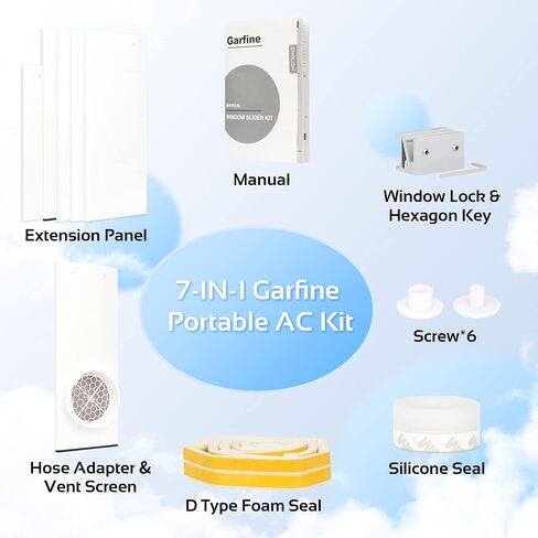 Sliding Door Portable Air Conditioner Seal Kit Compatible with 5.9 inch Hose, Max Length 94.5", Sliding Door AC Vent Kit with Vent Screen, Weather Stripping, Window Lock for Patio Sliding Door in Saudi Arabia