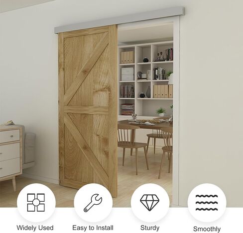JUBEST 8FT Barn Door Sliding Hardware Track Kit, Aluminium Alloy Box Rail Hardware for Classic Modern Interior Single Wooden Door,Low Clearance in Saudi Arabia