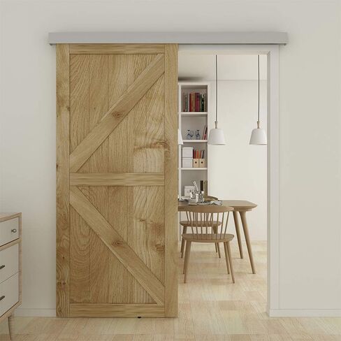 JUBEST 8FT Barn Door Sliding Hardware Track Kit, Aluminium Alloy Box Rail Hardware for Classic Modern Interior Single Wooden Door,Low Clearance in Saudi Arabia
